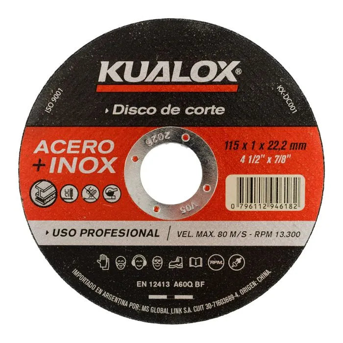 KUALOX DISCO CORTE AC. INOX+METAL 4 1/2" 115 X 1 X 22.2MM