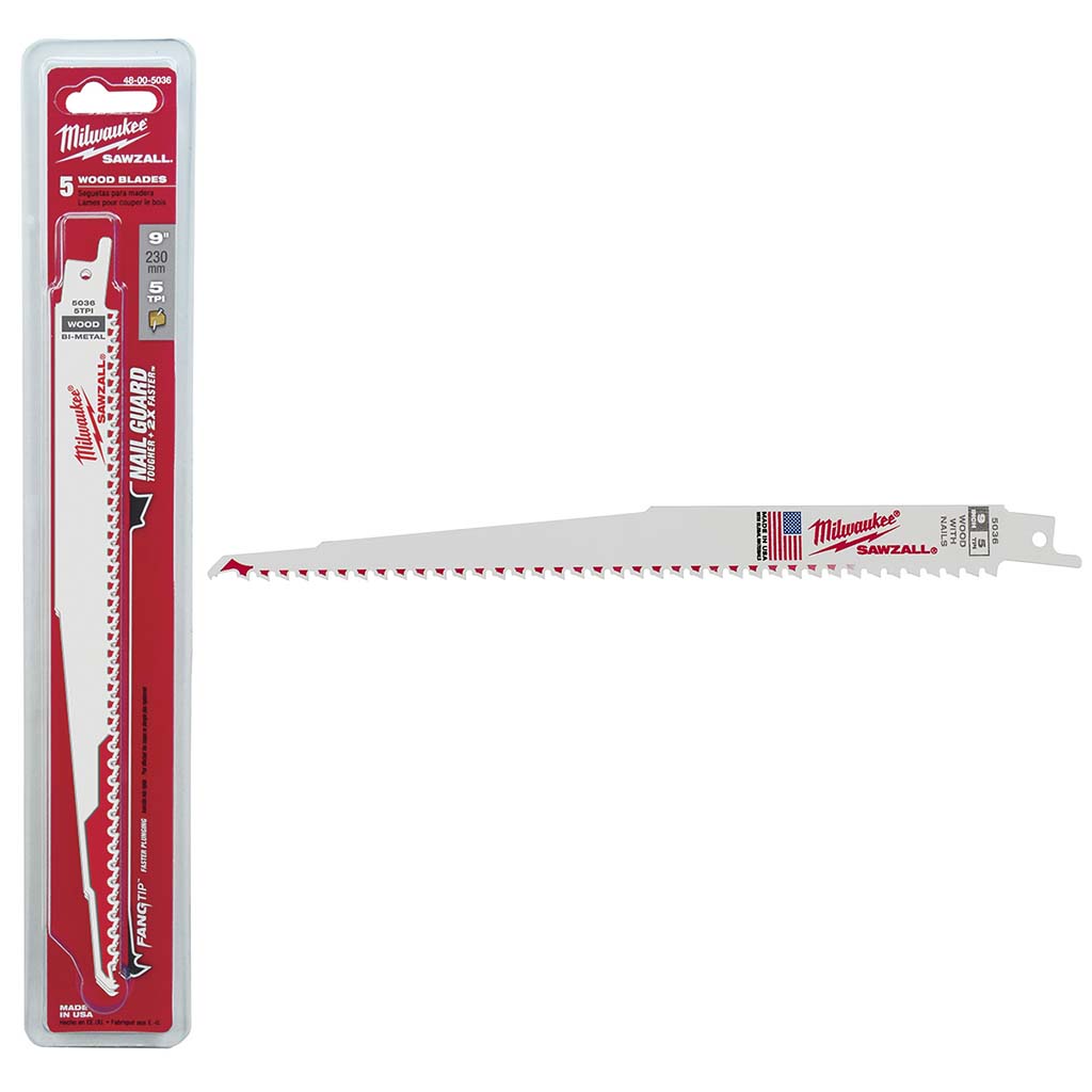 Milwaukee Kit 5pz Hoja Sable 230mm P/Madera C/Clavos 48-00-5036