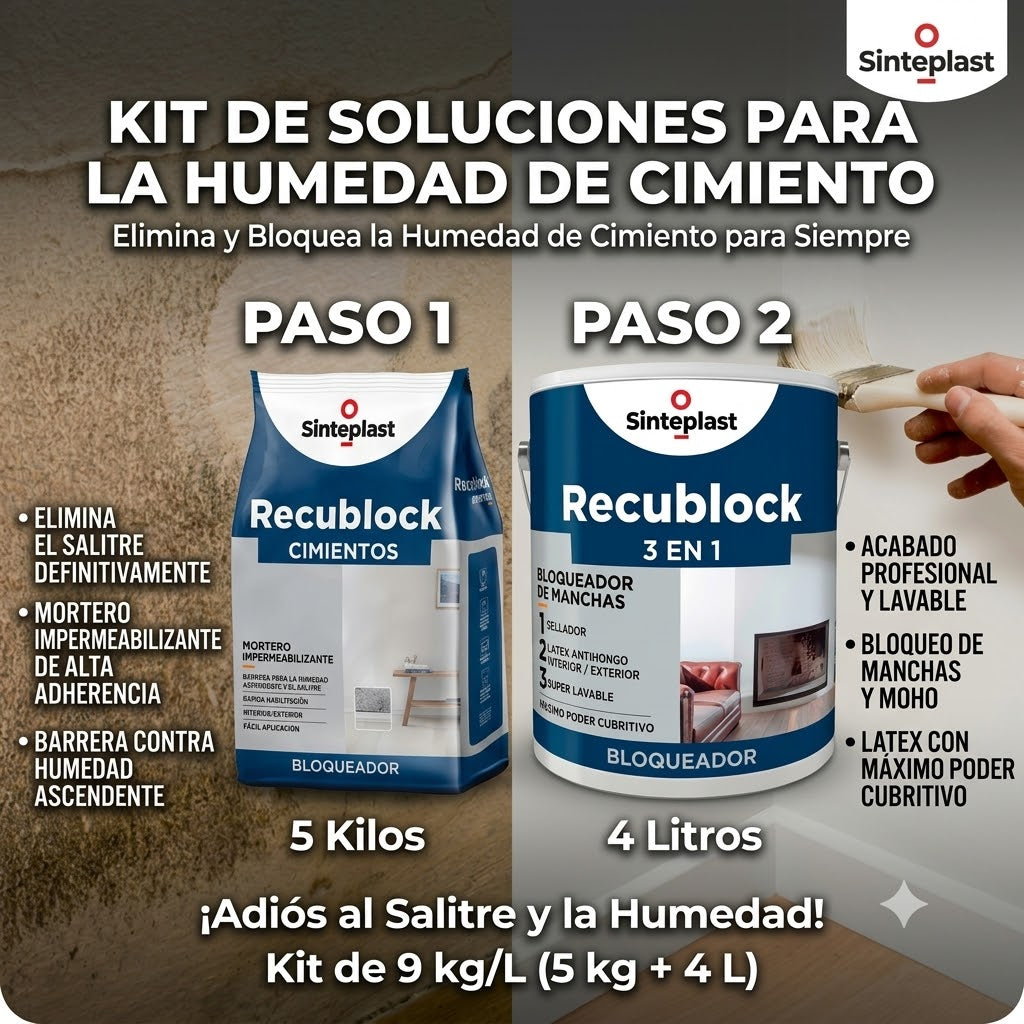 Kit de Recublock Cimentos 5 kgs + Recublock Latex 3 en 1 Antimanchas 4 Litros