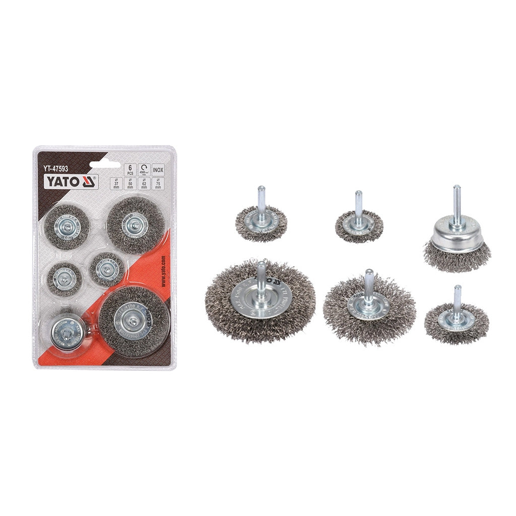 Yato Juego 6Pz. Cepillos Alambre INOX P/Taladro 6mm YT-47593