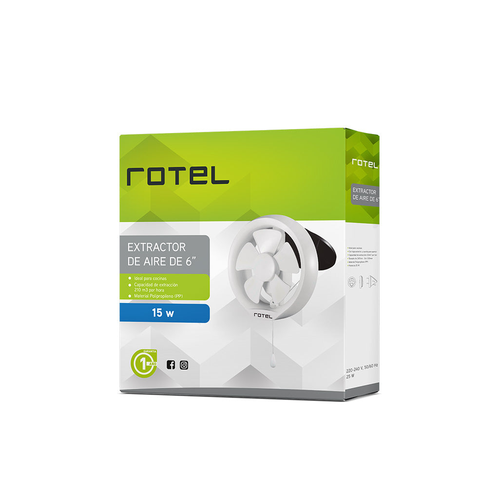 Rotel Extractor De Aire De Cocina 6'' Vidrio-Pared