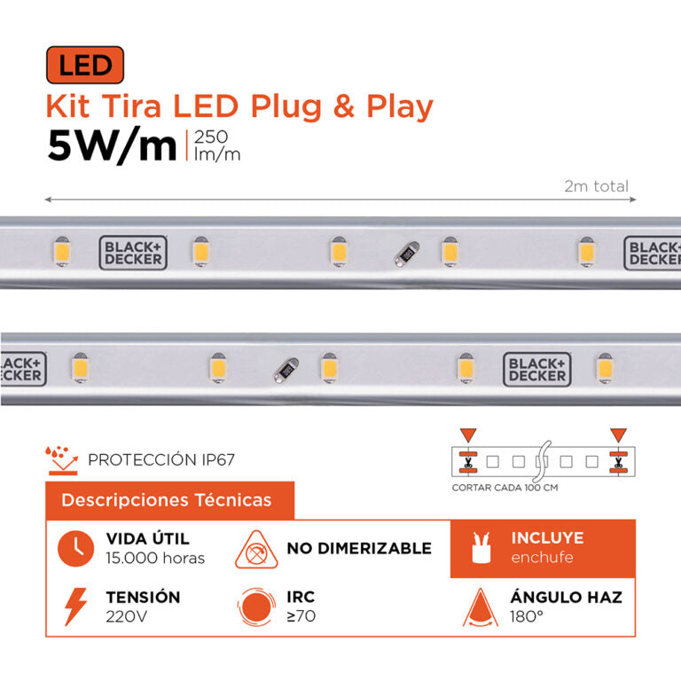 Black y Decker Kit de Cinta Led 5W 2 Mts Fria