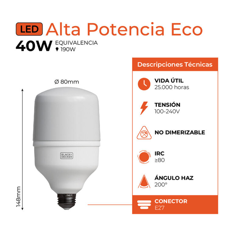 Black y Decker Lampara Led E27 40W Fria