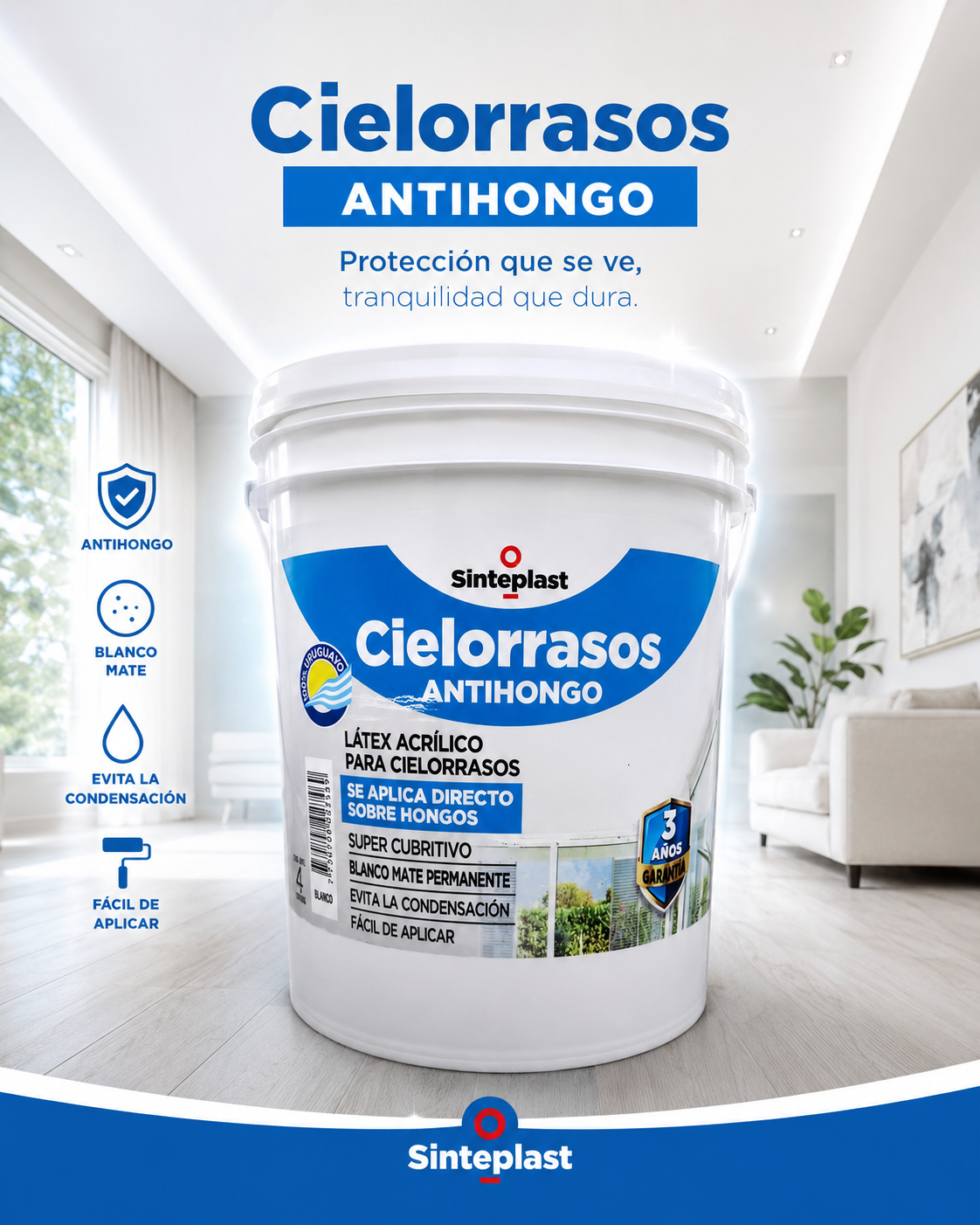 Sinteplast Cielorraso Antihongos Directo Sobre Hongo 4L