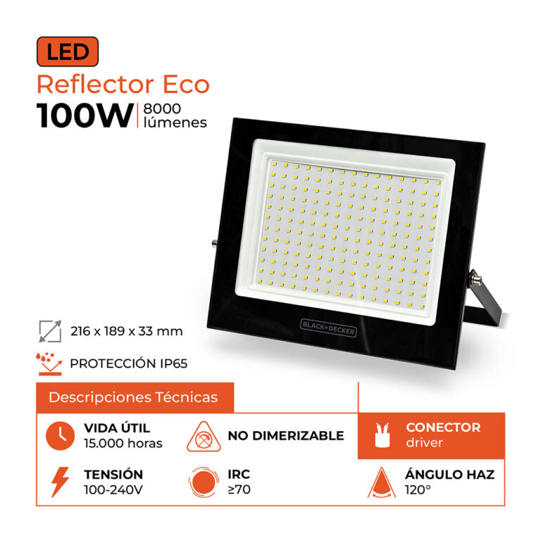 Black y Decker Reflector Led 100W Calido