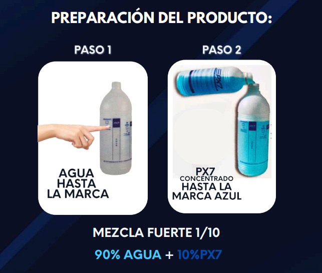 PX7 Botella Recarga limpiador Concentrado 1 Lt = 10 Lts.