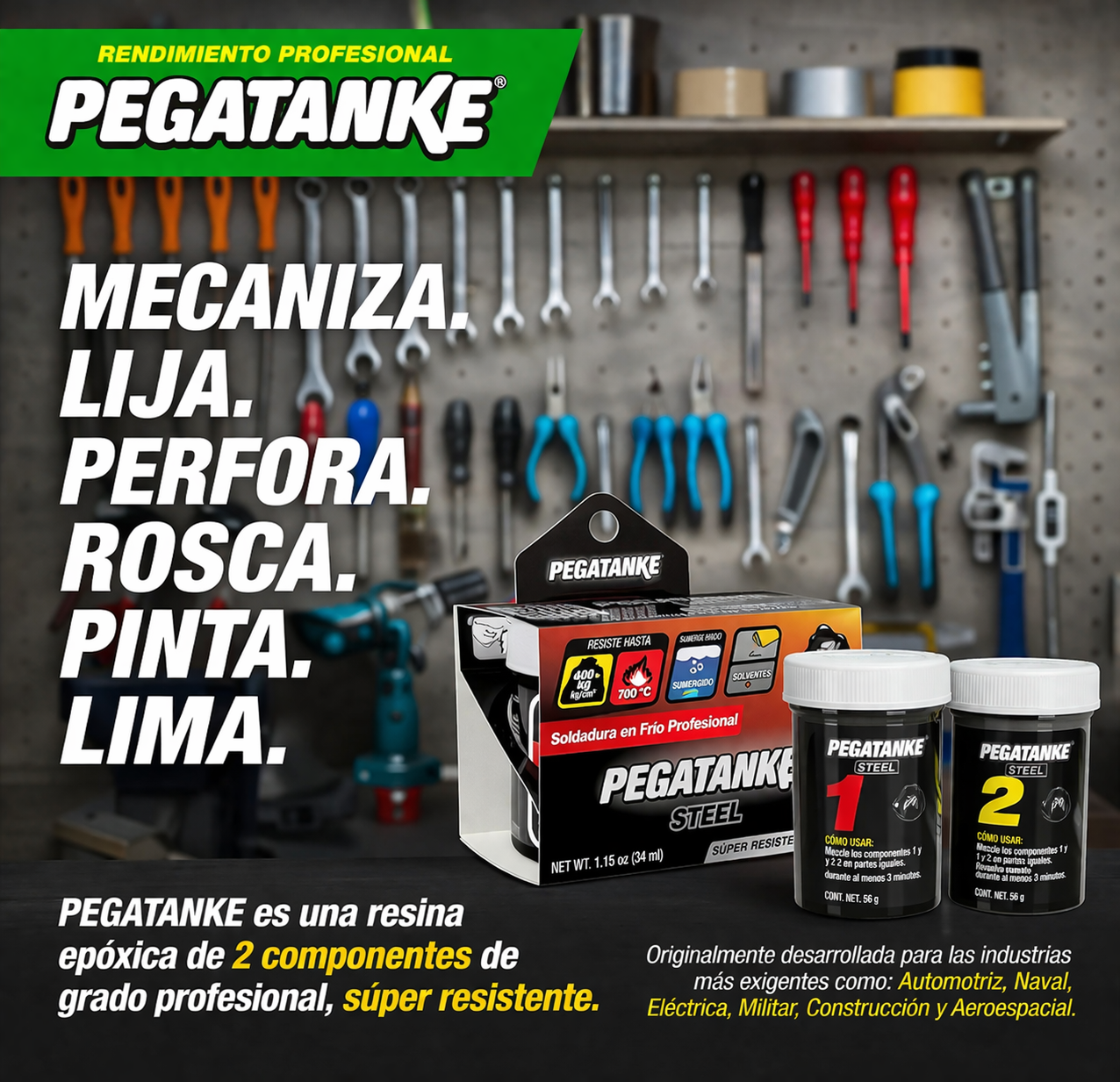 Pegatanke Pegamento Epoxi 2 Componentes Acero 35 Grs