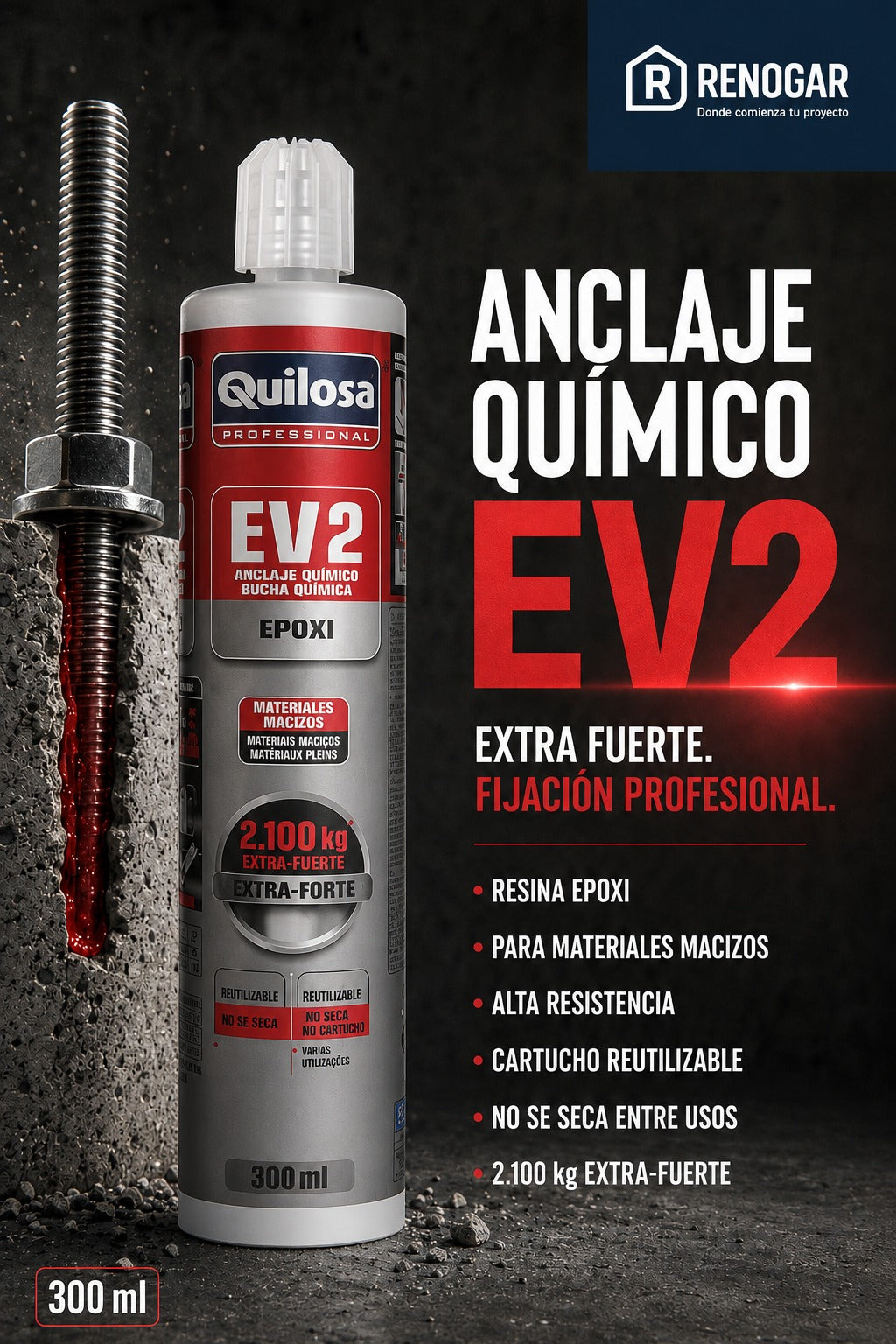 Quilosa Anclaje Químico Epoxi EV2 300 ml