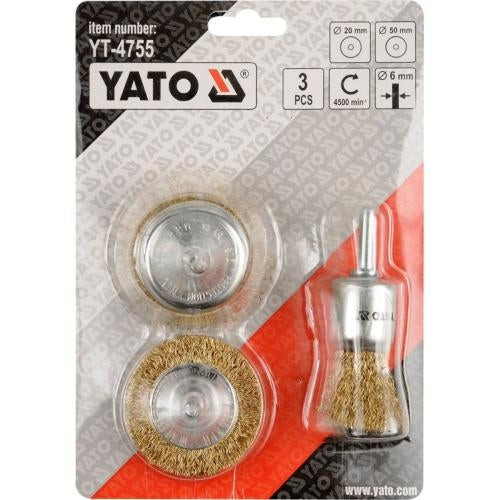 YATO Juego 3Pz. Cepillos Alambre P/Taladro 6mm