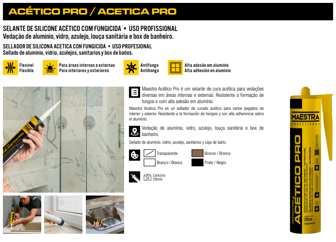 Maestra Silicona Acética Profesional Transparente Cart. 280ml / 240gr